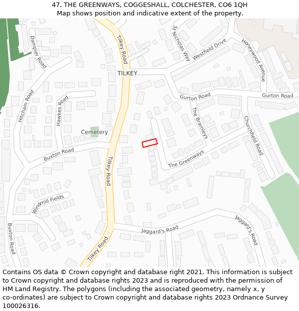 47, THE GREENWAYS, COGGESHALL, COLCHESTER, CO6 1QH: Location map and indicative extent of plot