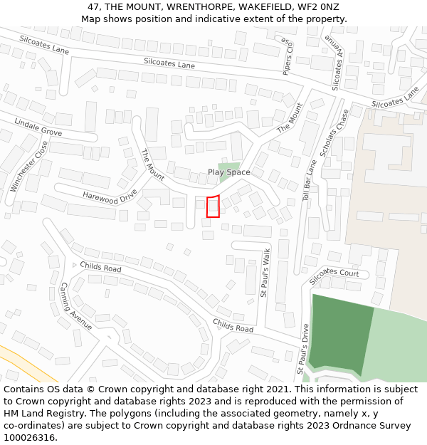 47, THE MOUNT, WRENTHORPE, WAKEFIELD, WF2 0NZ: Location map and indicative extent of plot