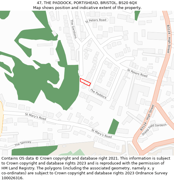 47, THE PADDOCK, PORTISHEAD, BRISTOL, BS20 6QX: Location map and indicative extent of plot