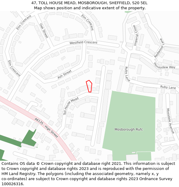 47, TOLL HOUSE MEAD, MOSBOROUGH, SHEFFIELD, S20 5EL: Location map and indicative extent of plot
