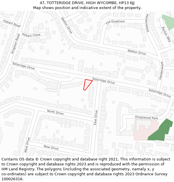 47, TOTTERIDGE DRIVE, HIGH WYCOMBE, HP13 6JJ: Location map and indicative extent of plot