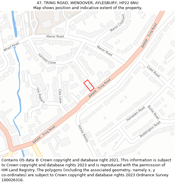 47, TRING ROAD, WENDOVER, AYLESBURY, HP22 6NU: Location map and indicative extent of plot