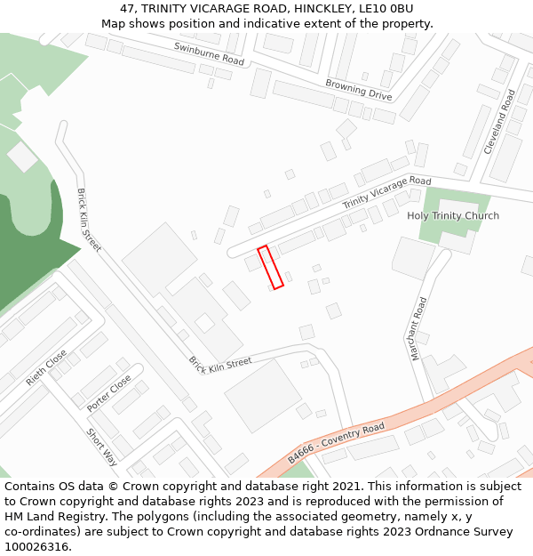 47, TRINITY VICARAGE ROAD, HINCKLEY, LE10 0BU: Location map and indicative extent of plot