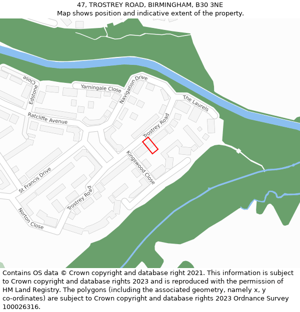 47, TROSTREY ROAD, BIRMINGHAM, B30 3NE: Location map and indicative extent of plot