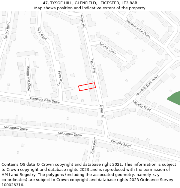 47, TYSOE HILL, GLENFIELD, LEICESTER, LE3 8AR: Location map and indicative extent of plot