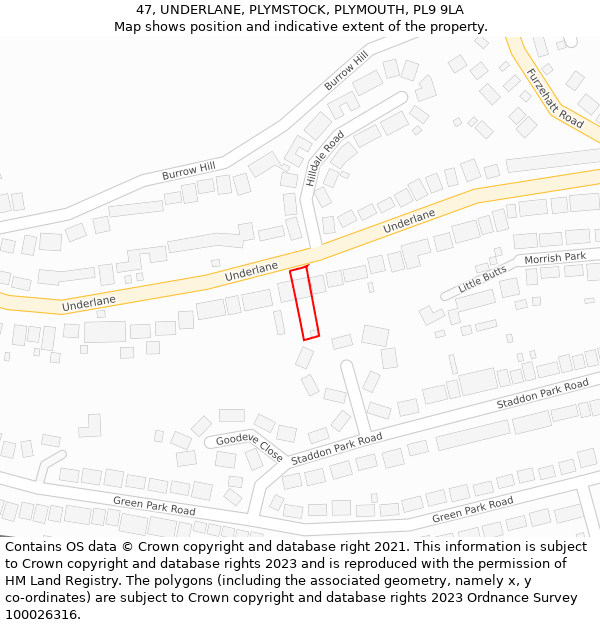 47, UNDERLANE, PLYMSTOCK, PLYMOUTH, PL9 9LA: Location map and indicative extent of plot