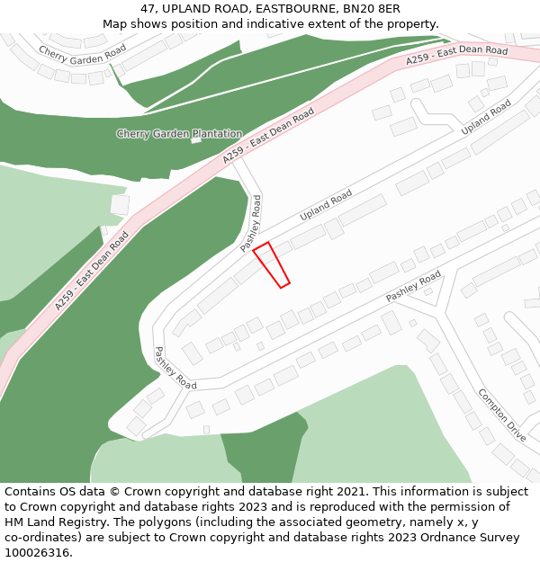 47, UPLAND ROAD, EASTBOURNE, BN20 8ER: Location map and indicative extent of plot
