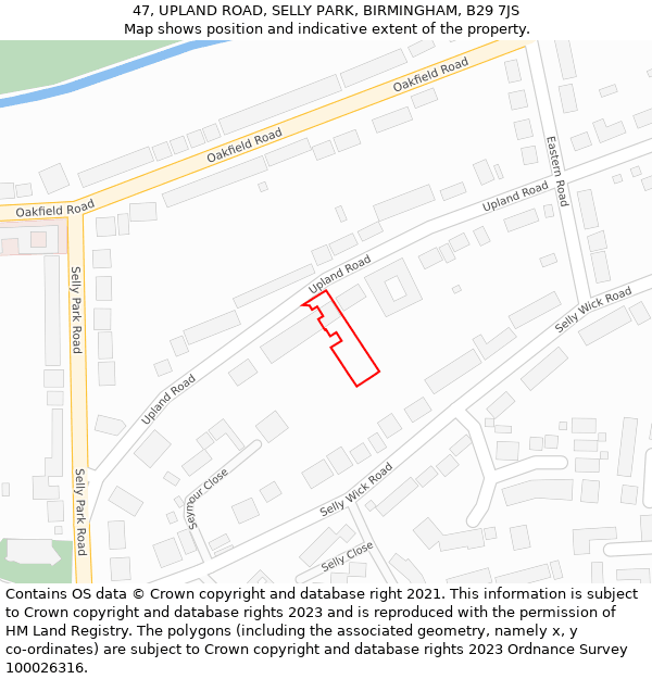47, UPLAND ROAD, SELLY PARK, BIRMINGHAM, B29 7JS: Location map and indicative extent of plot