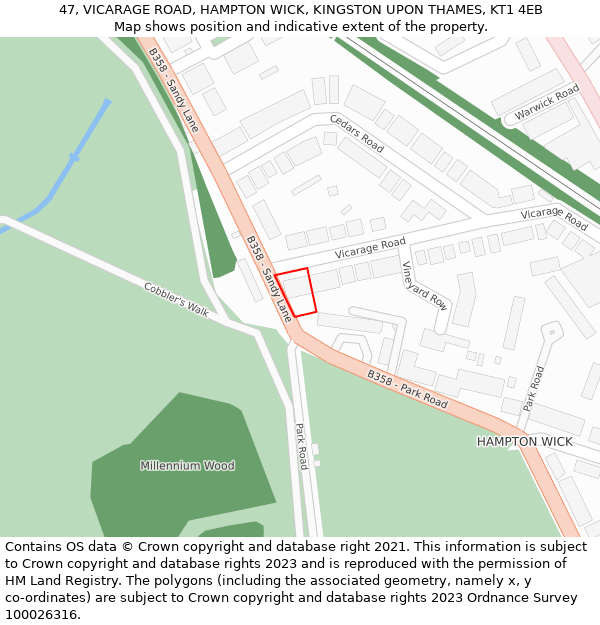 47, VICARAGE ROAD, HAMPTON WICK, KINGSTON UPON THAMES, KT1 4EB: Location map and indicative extent of plot