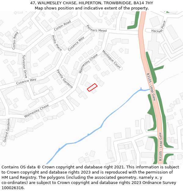 47, WALMESLEY CHASE, HILPERTON, TROWBRIDGE, BA14 7HY: Location map and indicative extent of plot