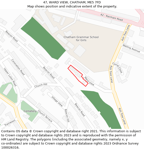 47, WARD VIEW, CHATHAM, ME5 7FD: Location map and indicative extent of plot