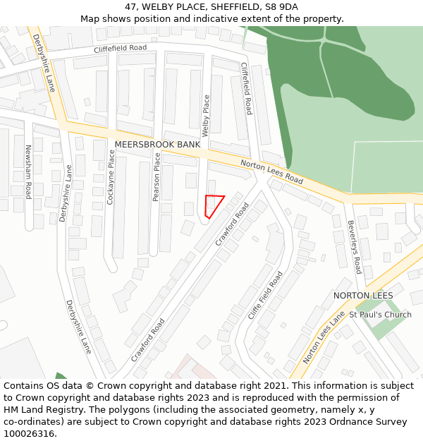 47, WELBY PLACE, SHEFFIELD, S8 9DA: Location map and indicative extent of plot