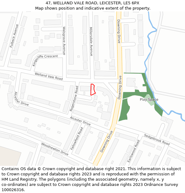 47, WELLAND VALE ROAD, LEICESTER, LE5 6PX: Location map and indicative extent of plot