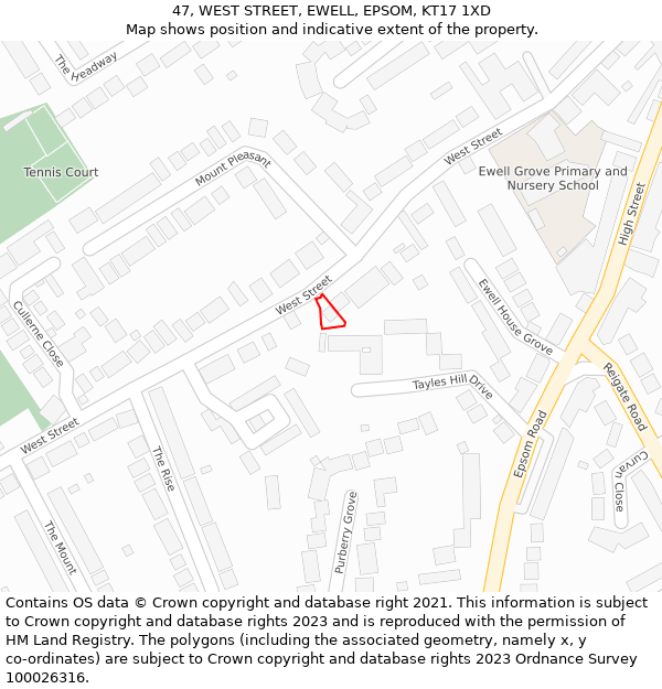 47, WEST STREET, EWELL, EPSOM, KT17 1XD: Location map and indicative extent of plot