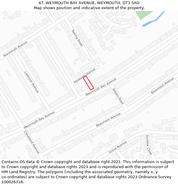 47, WEYMOUTH BAY AVENUE, WEYMOUTH, DT3 5AD: Location map and indicative extent of plot