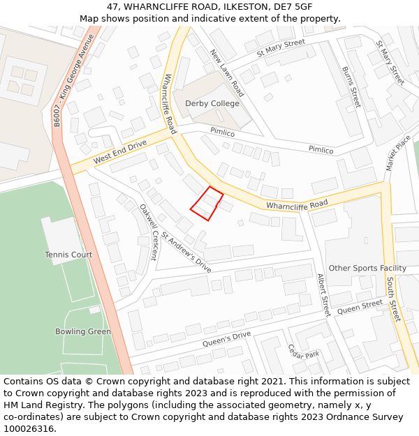 47, WHARNCLIFFE ROAD, ILKESTON, DE7 5GF: Location map and indicative extent of plot