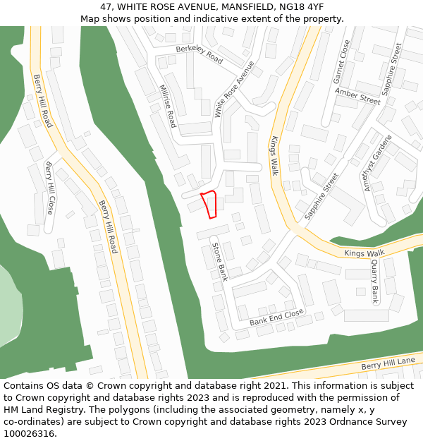 47, WHITE ROSE AVENUE, MANSFIELD, NG18 4YF: Location map and indicative extent of plot