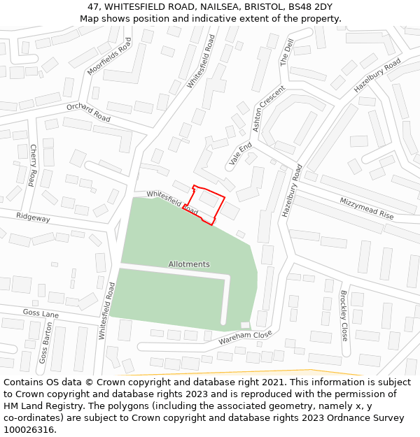 47, WHITESFIELD ROAD, NAILSEA, BRISTOL, BS48 2DY: Location map and indicative extent of plot