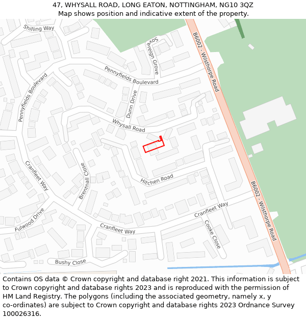47, WHYSALL ROAD, LONG EATON, NOTTINGHAM, NG10 3QZ: Location map and indicative extent of plot