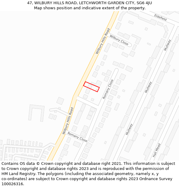 47, WILBURY HILLS ROAD, LETCHWORTH GARDEN CITY, SG6 4JU: Location map and indicative extent of plot