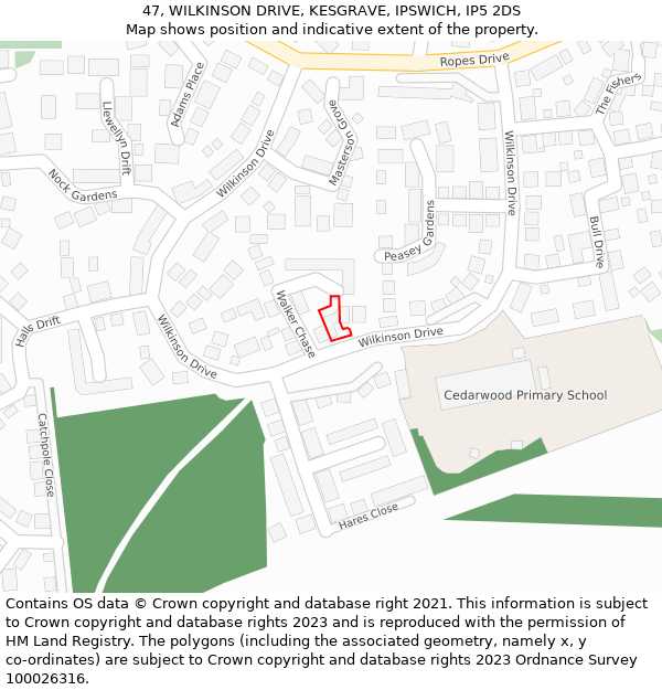 47, WILKINSON DRIVE, KESGRAVE, IPSWICH, IP5 2DS: Location map and indicative extent of plot