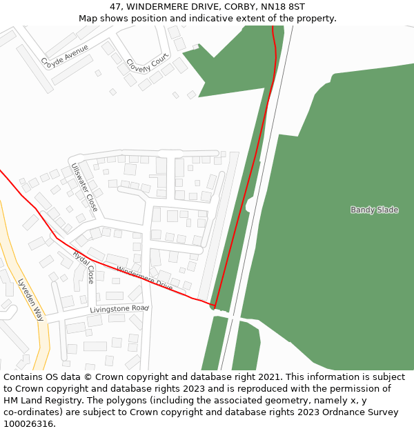 47, WINDERMERE DRIVE, CORBY, NN18 8ST: Location map and indicative extent of plot