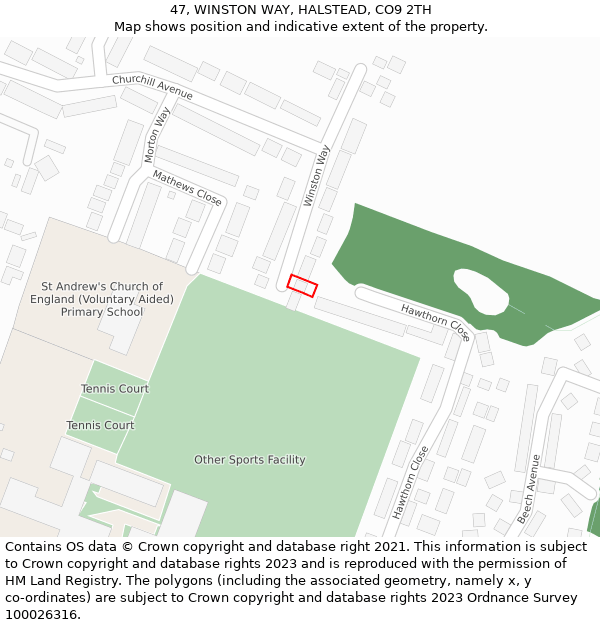 47, WINSTON WAY, HALSTEAD, CO9 2TH: Location map and indicative extent of plot