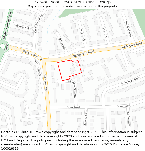 47, WOLLESCOTE ROAD, STOURBRIDGE, DY9 7JS: Location map and indicative extent of plot