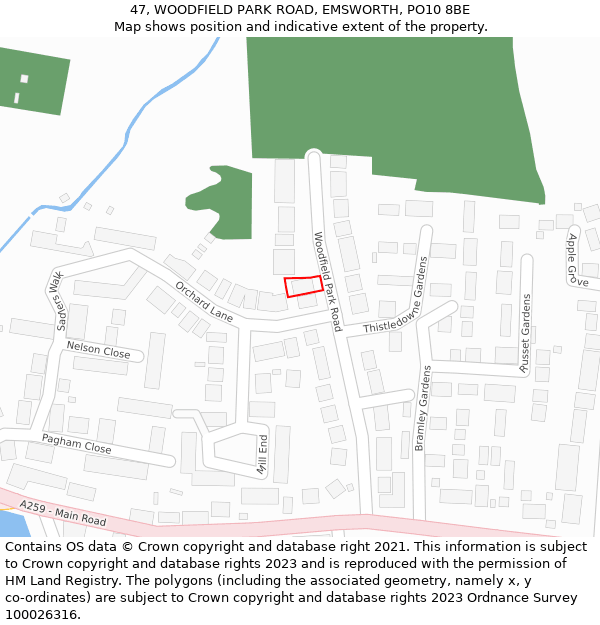 47, WOODFIELD PARK ROAD, EMSWORTH, PO10 8BE: Location map and indicative extent of plot