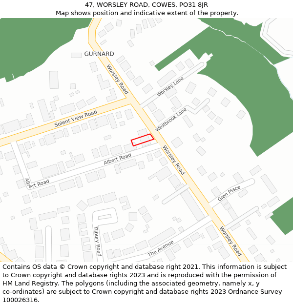 47, WORSLEY ROAD, COWES, PO31 8JR: Location map and indicative extent of plot