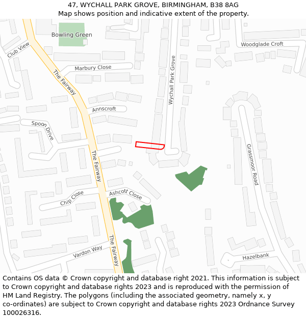 47, WYCHALL PARK GROVE, BIRMINGHAM, B38 8AG: Location map and indicative extent of plot
