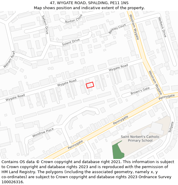 47, WYGATE ROAD, SPALDING, PE11 1NS: Location map and indicative extent of plot