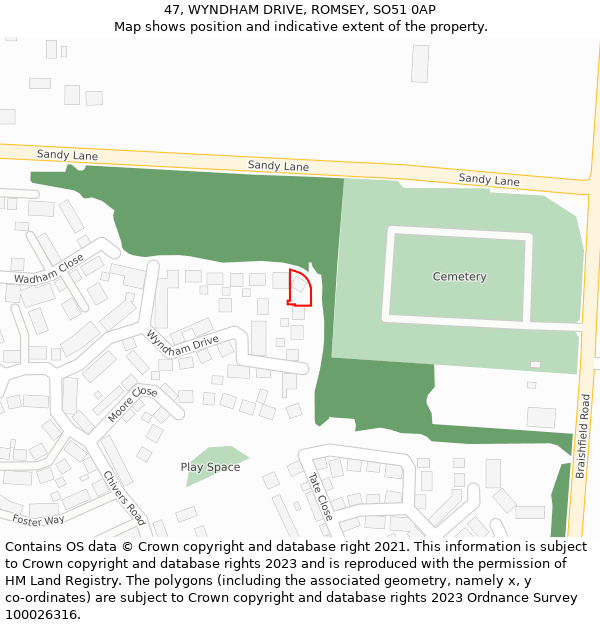 47, WYNDHAM DRIVE, ROMSEY, SO51 0AP: Location map and indicative extent of plot