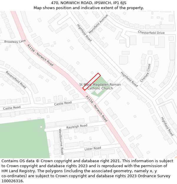 470, NORWICH ROAD, IPSWICH, IP1 6JS: Location map and indicative extent of plot