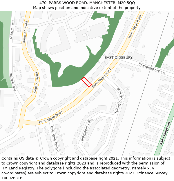 470, PARRS WOOD ROAD, MANCHESTER, M20 5QQ: Location map and indicative extent of plot