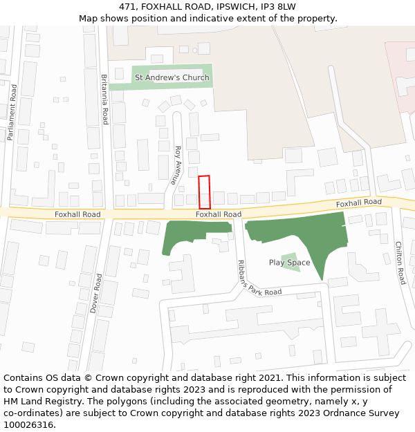 471, FOXHALL ROAD, IPSWICH, IP3 8LW: Location map and indicative extent of plot