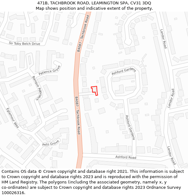 471B, TACHBROOK ROAD, LEAMINGTON SPA, CV31 3DQ: Location map and indicative extent of plot
