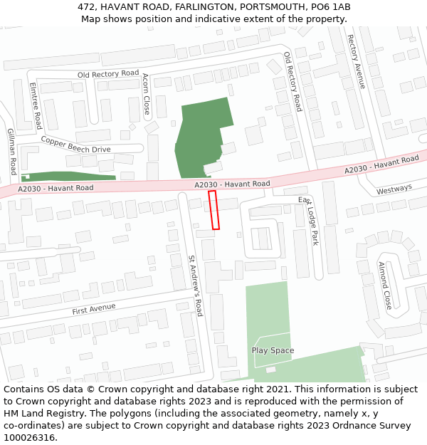 472, HAVANT ROAD, FARLINGTON, PORTSMOUTH, PO6 1AB: Location map and indicative extent of plot