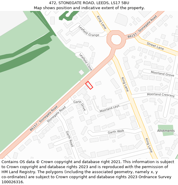 472, STONEGATE ROAD, LEEDS, LS17 5BU: Location map and indicative extent of plot