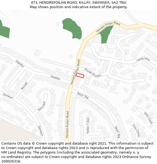 473, HENDREFOILAN ROAD, KILLAY, SWANSEA, SA2 7NU: Location map and indicative extent of plot