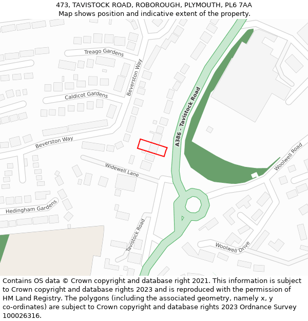 473, TAVISTOCK ROAD, ROBOROUGH, PLYMOUTH, PL6 7AA: Location map and indicative extent of plot