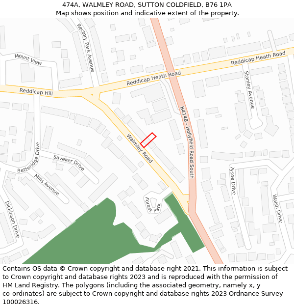 474A, WALMLEY ROAD, SUTTON COLDFIELD, B76 1PA: Location map and indicative extent of plot