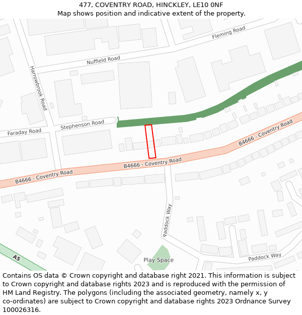 477, COVENTRY ROAD, HINCKLEY, LE10 0NF: Location map and indicative extent of plot