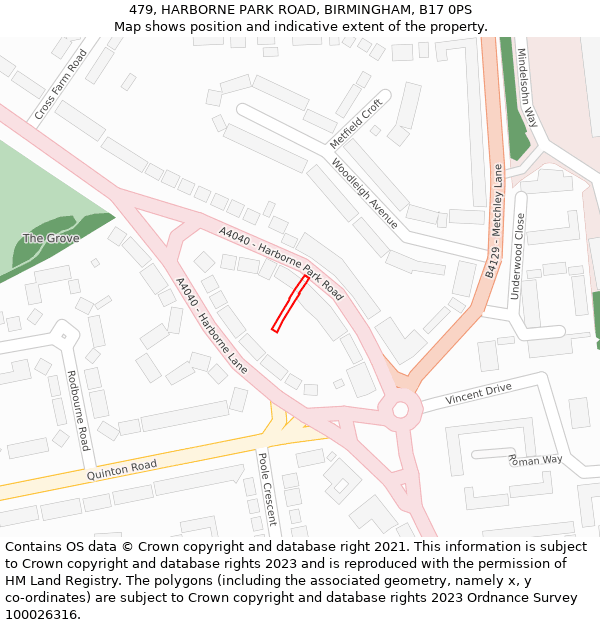 479, HARBORNE PARK ROAD, BIRMINGHAM, B17 0PS: Location map and indicative extent of plot