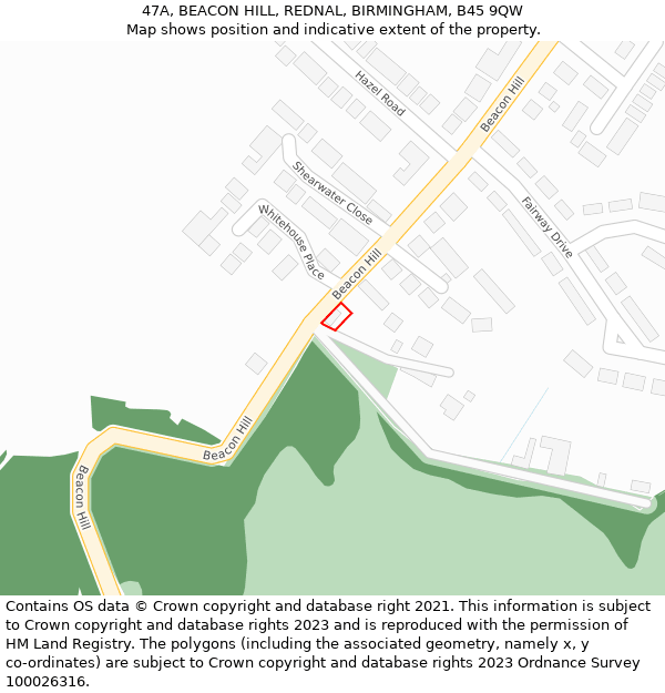 47A, BEACON HILL, REDNAL, BIRMINGHAM, B45 9QW: Location map and indicative extent of plot