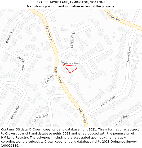 47A, BELMORE LANE, LYMINGTON, SO41 3NR: Location map and indicative extent of plot