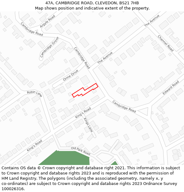 47A, CAMBRIDGE ROAD, CLEVEDON, BS21 7HB: Location map and indicative extent of plot