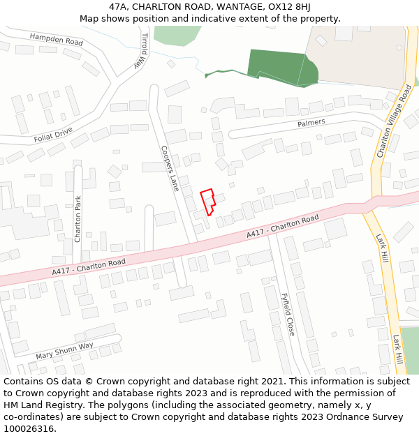 47A, CHARLTON ROAD, WANTAGE, OX12 8HJ: Location map and indicative extent of plot