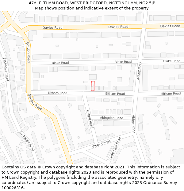 47A, ELTHAM ROAD, WEST BRIDGFORD, NOTTINGHAM, NG2 5JP: Location map and indicative extent of plot