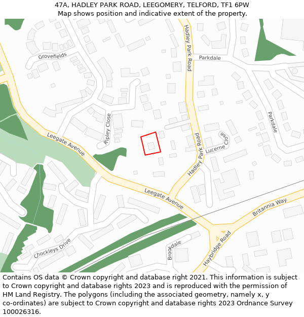 47A, HADLEY PARK ROAD, LEEGOMERY, TELFORD, TF1 6PW: Location map and indicative extent of plot